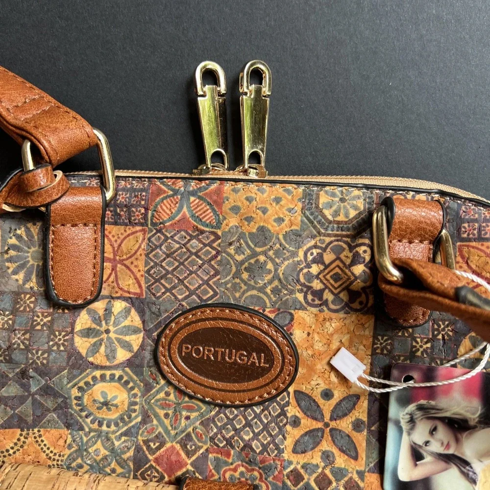 Portugal Cork Backpack Purse NWT Adjustable Straps Vegan Tile Print Boho Bag